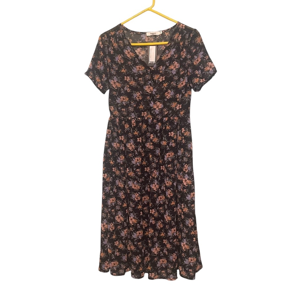Nasty Gal Daphnea NWT Floral V Neck‎ Short Sleeve Summer Midi Dress Size S